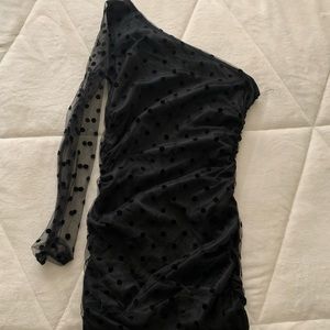 Off the shoulder polka dot mini dress